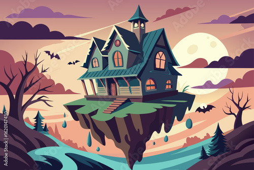 Surreal Scene of a Haunted House Slowly Melting