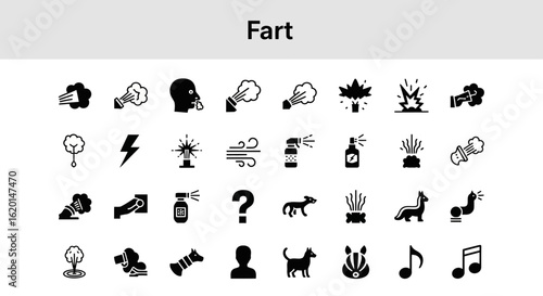Fart Emoji & Gas Icons - Solid Black Humorous & Offensive Symbols