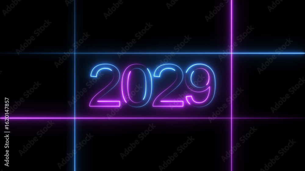 New Year 2029 illustration. 2029 number neon text black background illustration. and creating a stunning video.4k illustration New Year 2029 illustration. 2029 number neon text black background illustration. and creating a stunning video.4k illustration