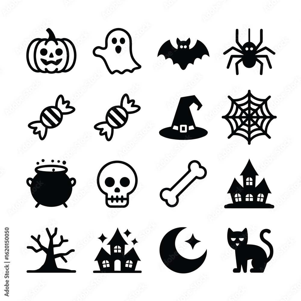 Obraz premium Cute Halloween vector illustration of Awesome Halloween Icons: Spooky Graphics for Your Projects
