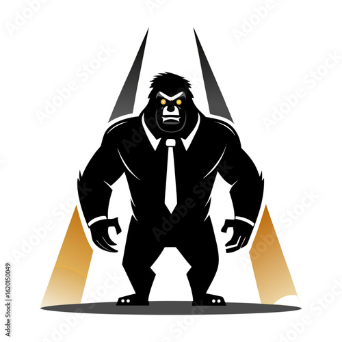 Powerful silhouette of boss ape under spotlight, symbolizing leadership, authority, confidence, and dominance in business and management.