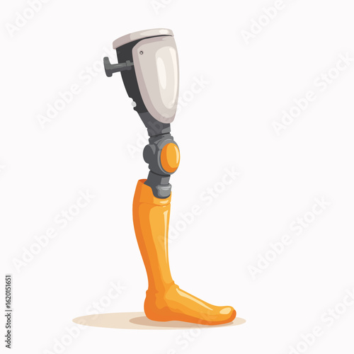 Prosthetic leg design featuring sleek mechanical joint and bright orange lower limb.