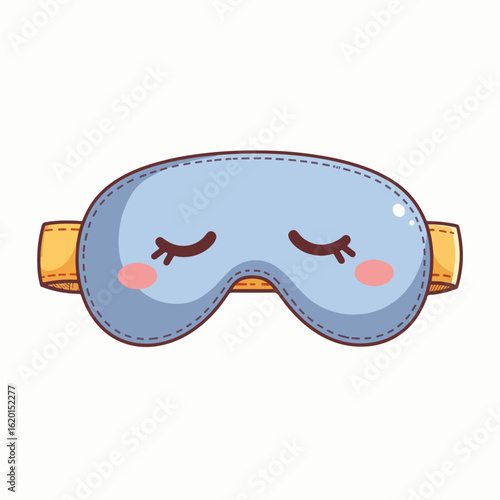 Cozy sleeping mask with cute expression and soft blue color, featuring gentle closed eyes and cheerful cheeks. Relaxing sleeping mask idea for enhancing sleep quality and comfort in personal spaces.