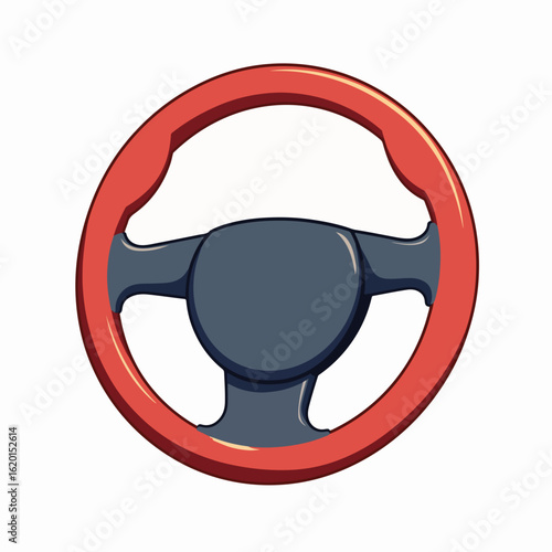 Steering wheel with red trim and gray central part, portraying modern design for vehicle interior. Steering wheel represents driving control and safety, enhancing user experience in automobiles.