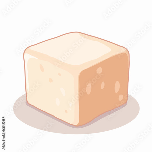 Fresh tofu cube with a smooth texture placed on a subtle shadow. Tofu cube showcases clean lines and natural colors, representing a versatile ingredient for meals.