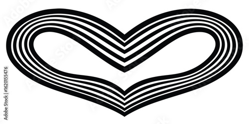Abstract heart symbol made of parallel black lines on white background minimalistic design