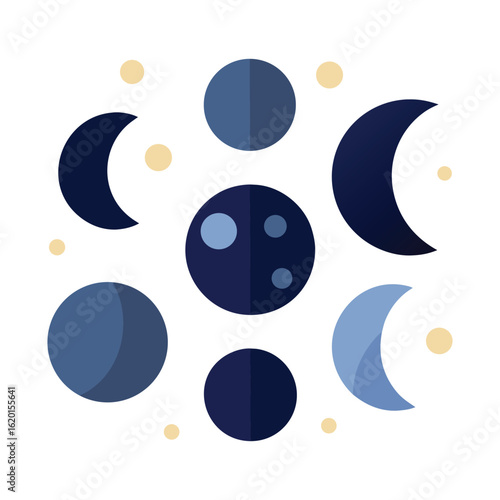 Moon phases graphic with celestial bodies astronomy