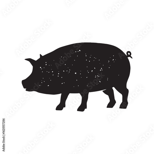 Simple pig with grain texture print concept. Vintage pig farm silhouette design illustration, vector.