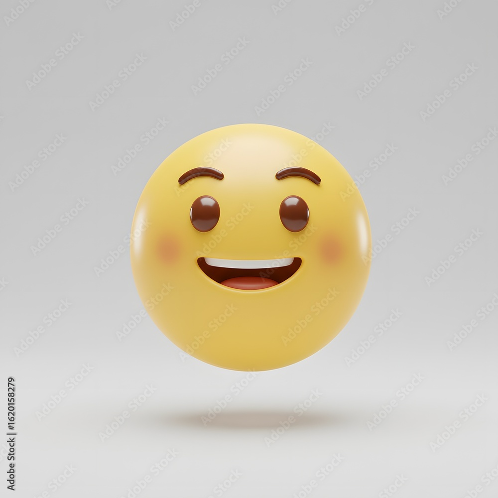 Fototapeta premium 3D Smiling Emoji on White Background - Happiness and Positive Emotion Concept