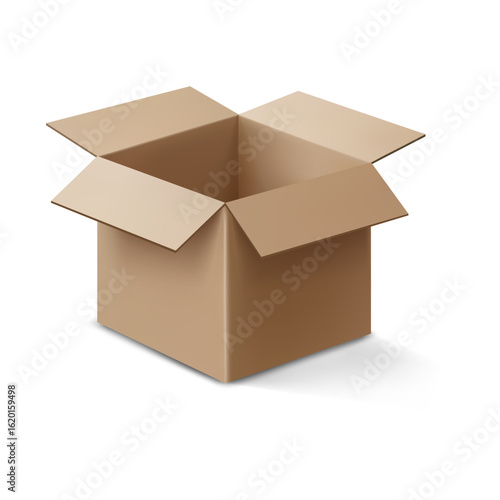 Vector illustration of realistic closed cardboard box isolated on white background. For packaging design, delivery concepts, logistics, and e-commerce projects. Easy to use in print and web design.