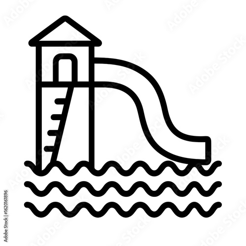 Water slide tower with waves in an amusement park.  Water park 