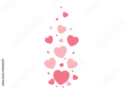 Flat illustration of scattered pink hearts and dots forming a vertical pattern, isolated on white background