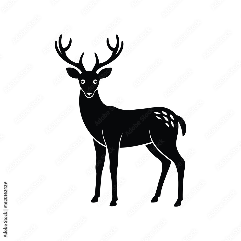 Obraz premium Stylized Black and White Illustration of a Deer with Antlers and Spots