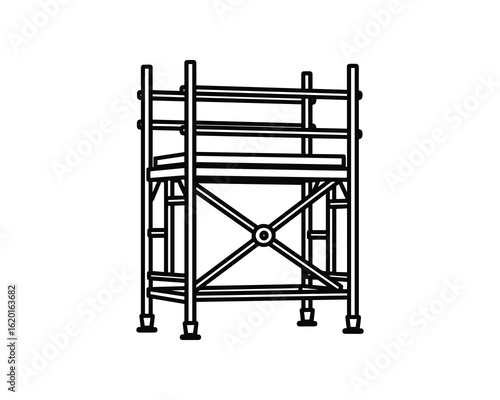 Scaffolding Construction Structure Outline, Building Equipment, Black and White, Vector Illustration