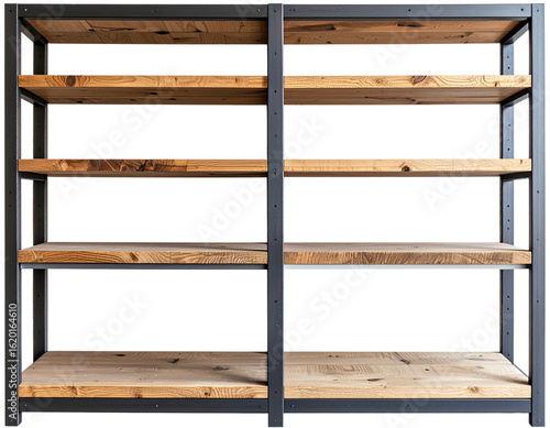 wooden shelves on white background