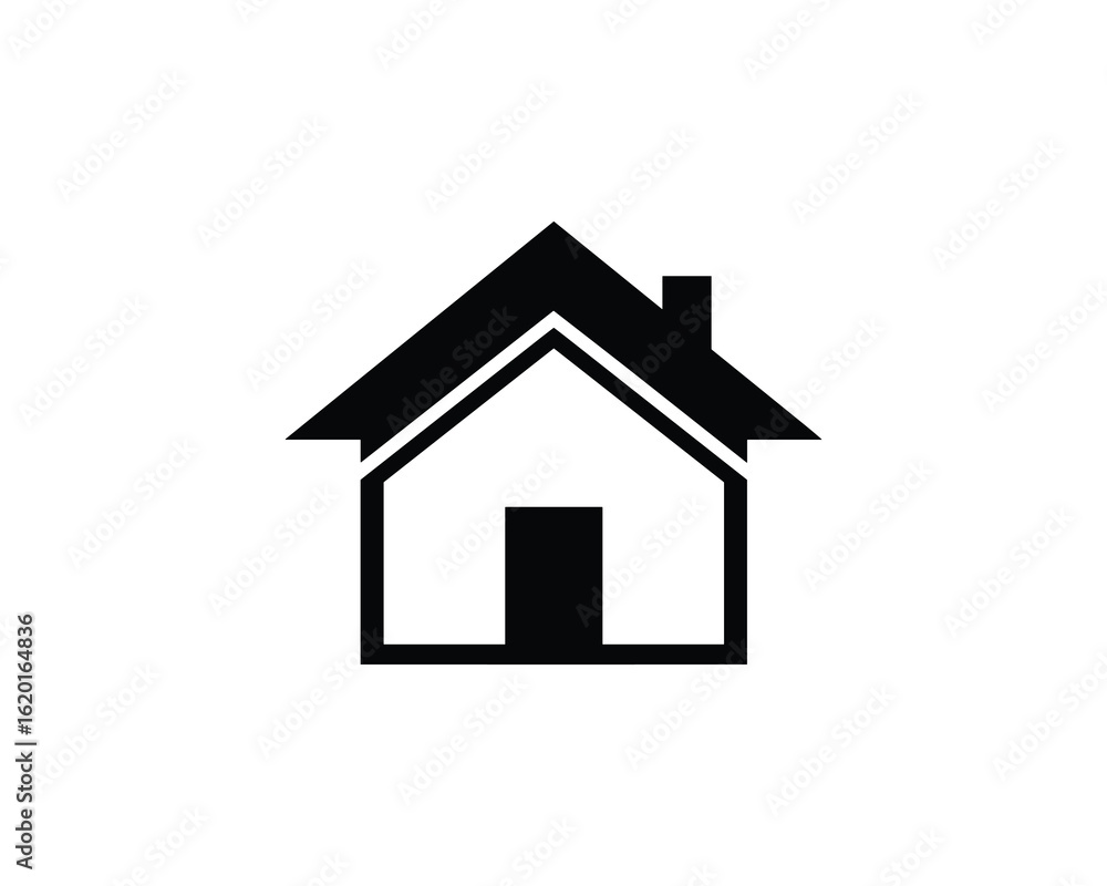 Simple Black and White House Icon with Chimney, Home Symbol Vector Illustration Simple Black and White House Icon with Chimney, Home Symbol Vector Illustration