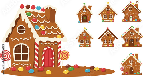 Wallpaper Mural Gingerbread house, candy roof, Christmas decoration, holiday sweets, festive cookie, icing detail, candy cane, vector art, winter food Torontodigital.ca