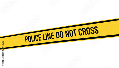 Yellow Police Line Do Not Cross Tape Barrier Isolated on White Background, Crime Scene Vector Illustration