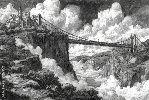 Majestic Castle Bridge in a Cloudy Landscape