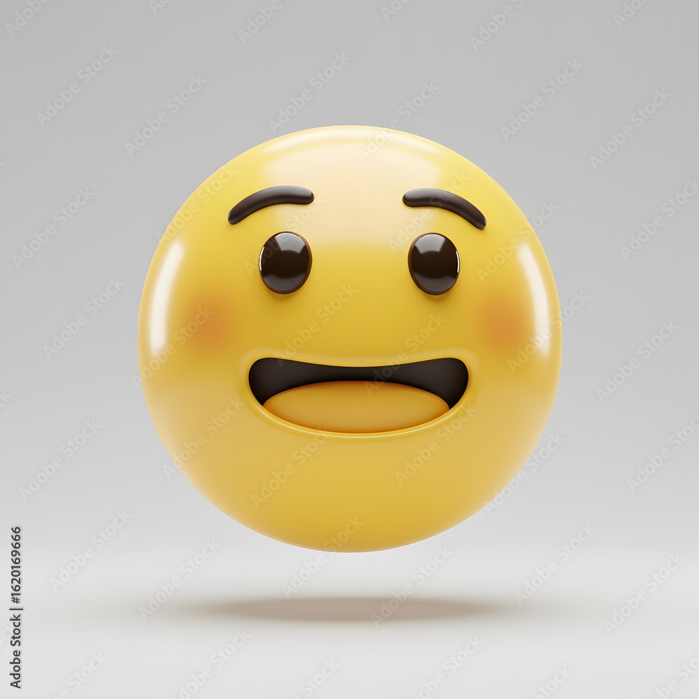 Fototapeta premium Happy Emoji 3D Illustration - Smiling Face, Yellow Orb, Positive Emotion