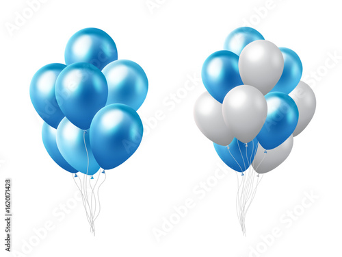 blue balloons bunch and blue and white color shiny balloons bunch isolated on the white background.