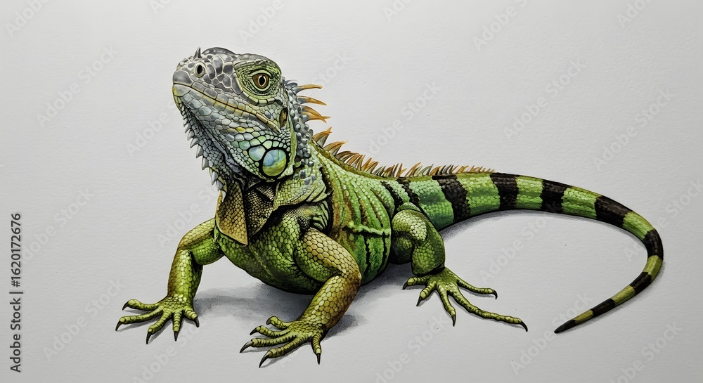 Fototapeta premium Detailed Illustration of a Green Iguana