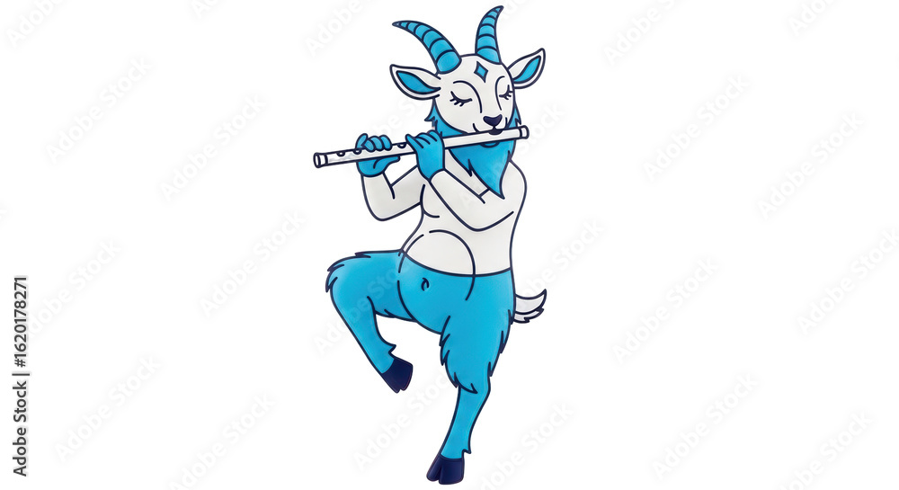 Obraz premium Isolated Goat Playing Flute Cartoon