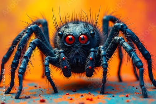 pop art freak Scary psychedelic thin legged spider. Fun haired eyes. Crazy mad spider