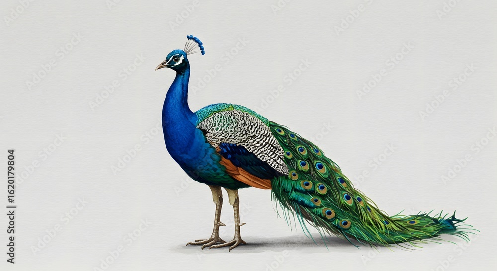 Fototapeta premium Elegant Peacock Illustration on White Background
