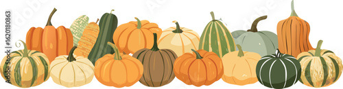 Autumn's yellow flowers bloom amidst green grass, hinting at the harvest season's pumpkins and gourds, perfect for fall decorations