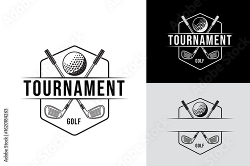 Vintage Golf Tournament Logo – Retro Shield Emblem with Crossed Clubs and Golf Ball