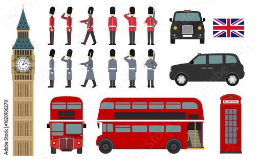 フラットイラスト：ロンドンランドマーク