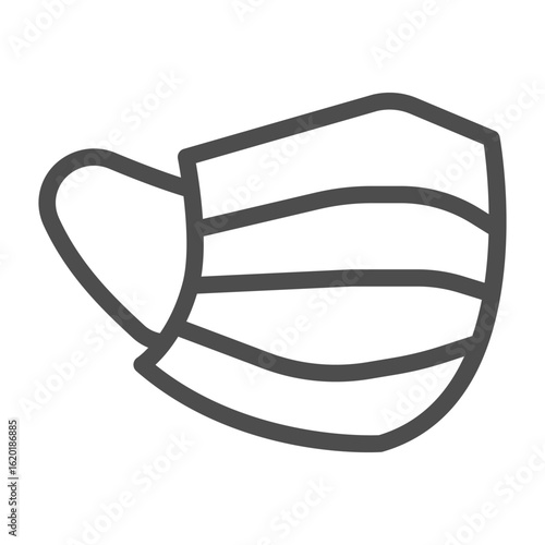 Antibacterial face mask with strap line icon, safety workwear concept. Vector graphics. Disposable mask, protection sign on white background, outline style icon for mobile or web design.