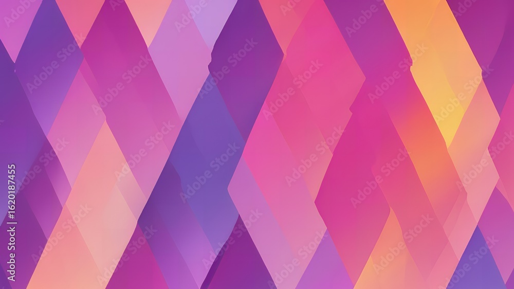 Obraz premium Abstract geometric pattern of overlapping rhombus shapes in purple pink and orange gradients