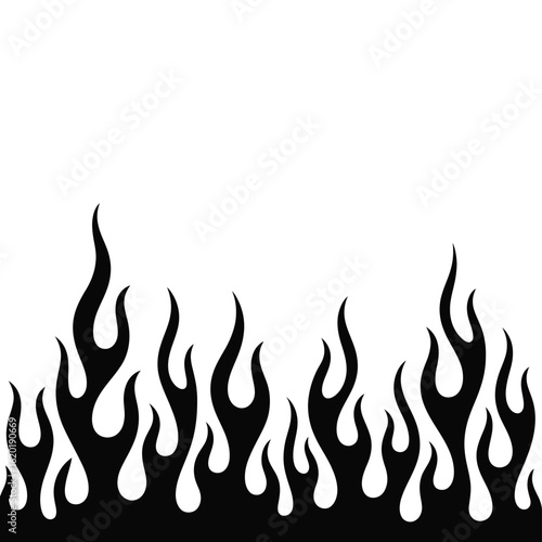 Black tribal flames border on white background