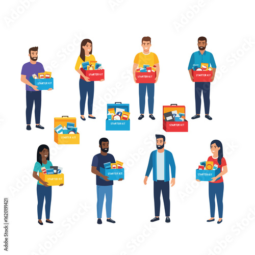 People Holding Starter Kits or Boxes