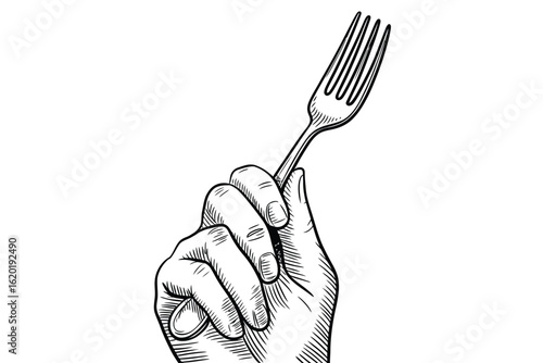 Hand holding a fork in sketchy style