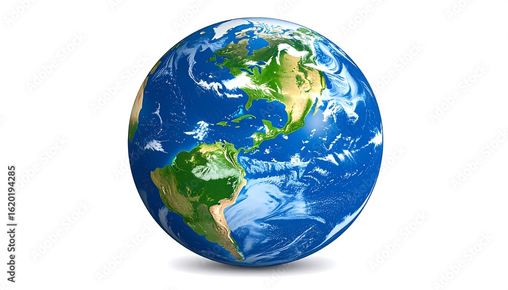 Fototapeta premium Detailed digital rendering of planet Earth against a pristine white background
