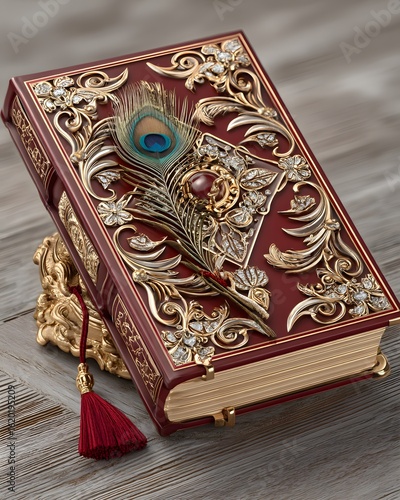 Sacred gita book with golden detailing high resolution picture