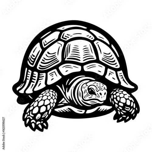 turtle sketch engraving black and white outline. Scratch board imitation.  illustrated in vintage line art style on a white background.