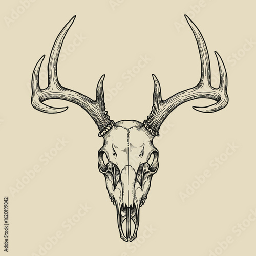 Vintage Etching Style Deer Skull Vector
