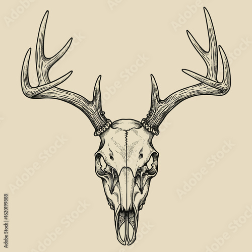 Vintage Etching Style Deer Skull Vector