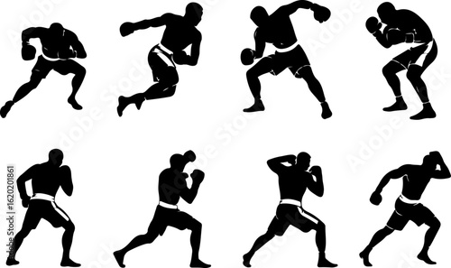 black silhouette vector illustrations of a boxer ducking to avoid a punch