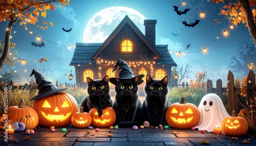 魔法のハロウィンナイトと黒猫たち