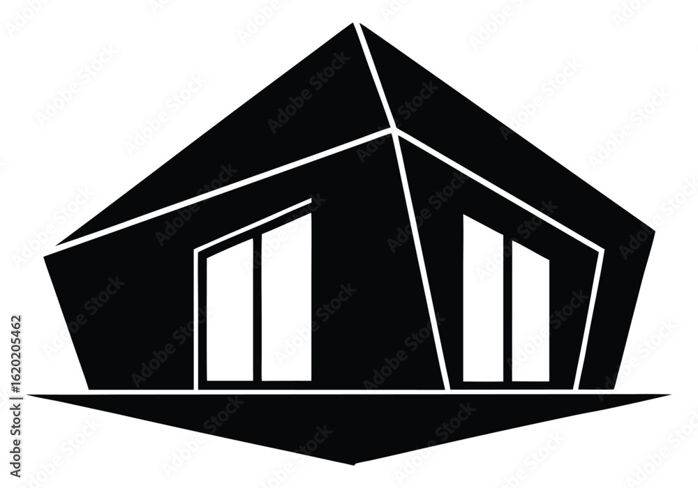 Φωτογραφία Vector art of stylized black and white geometric icon of a modern house with ang