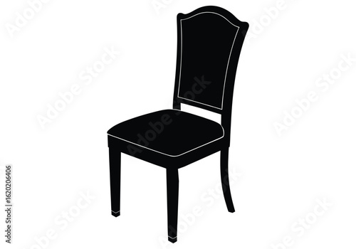 Black silhouette of an elegant upholstered chair isolated on white background, classic design for sophisticated home interior decoration