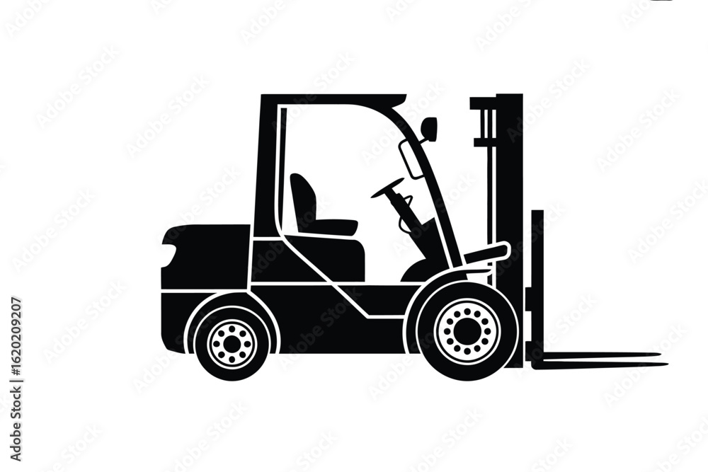 Black silhouette of a forklift truck Black silhouette of a forklift truck