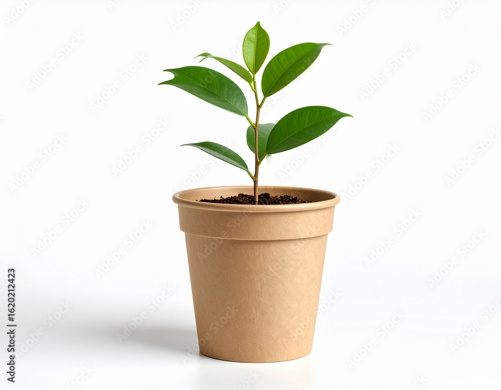 Fototapeta premium Leafy Green Plant in a Footed Recycled Pot