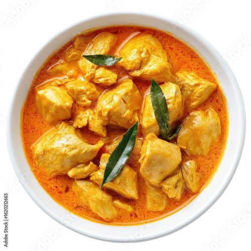 Traditional Thai chicken curry with vegetables and rice served in a bowl