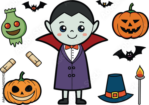 Halloween icon set with pumpkins ghosts bats and spooky elements